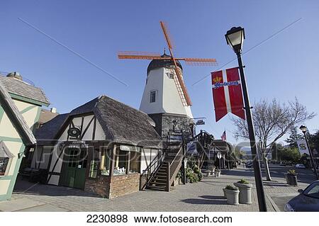 Usa, California, Santa Barbara Wine Country, ( Windmill ); Solvang, Tower Pizza And Johnson's Jewel Box View Large Photo Image Stock Photo - Usa, California, Santa Barbara Wine Country, ( Windmill ); Solvang, Tower Pizza And Johnson's Jewel Box. Fotosearch