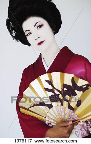 USA, California, Traditional Portrait Of Geisha With Japenese Fan; Santa Barbara View Large Photo Image Stock Photo - USA, California, Traditional Portrait Of Geisha With Japenese Fan; Santa Barbara. Fotosearch