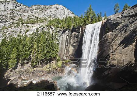 Stock Photo - USA, California, Yosemite National Park, View of Vernal Falls from the Mist Trail.. Fotosearch