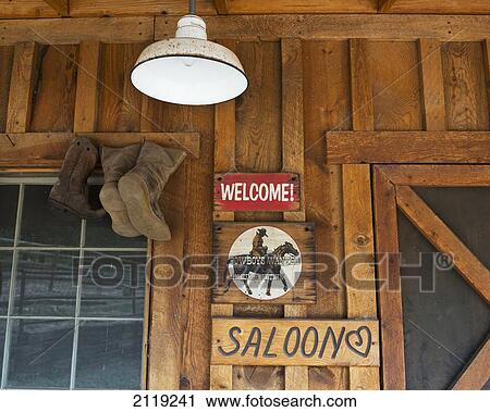 Stock Image - USA, Colorado, Big Thompson River Valley; Loveland, Saloon exterior at Sylvan Dale Ranch. Fotosearch