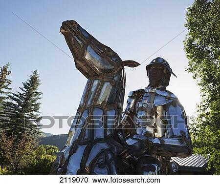 USA, Colorado, Downtown; Aspen, Man on horse sculpture, Public art, Equestrian statue View Large Photo Image Stock Image - USA, Colorado, Downtown; Aspen, Man on horse sculpture, Public art, Equestrian statue. Fotosearch