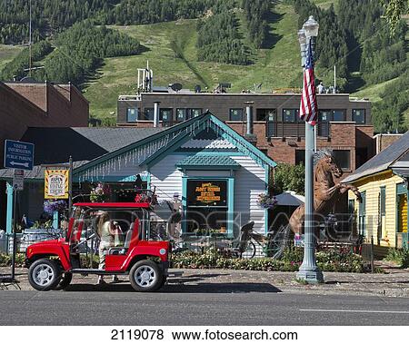 USA, Colorado, Downtown shopping district; Aspen View Large Photo Image Stock Photo - USA, Colorado, Downtown shopping district; Aspen. Fotosearch