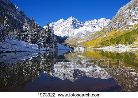 USA, Colorado, Early Snow; Near Aspen, Landscape Of Maroon Lake And Maroon Bells In Distance View Large Photo Image Stock Image - USA, Colorado, Early Snow; Near Aspen, Landscape Of Maroon Lake And Maroon Bells In Distance. Fotosearch