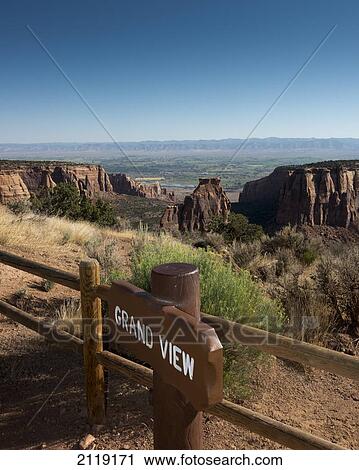 Stock Image - USA, Colorado, Magnificent views of sheer rock canyons and red sandstone monoliths; Colorado National Monument. Fotosearch