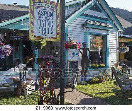 USA, Downtown shopping district of Aspen; Colorado View Large Photo Image Stock Image - USA, Downtown shopping district of Aspen; Colorado. Fotosearch
