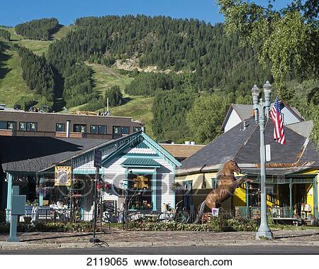 USA, Downtown shopping district of Aspen; Colorado View Large Photo Image Stock Photography - USA, Downtown shopping district of Aspen; Colorado. Fotosearch