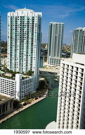 USA, Florida, Downtown; Miami, High rise buildings and waterways View Large Photo Image Stock Photo - USA, Florida, Downtown; Miami, High rise buildings and waterways. Fotosearch