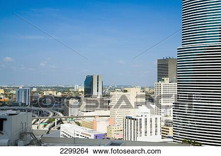 Picture - USA., Florida, High rise buildings in Downtown; Miami. Fotosearch