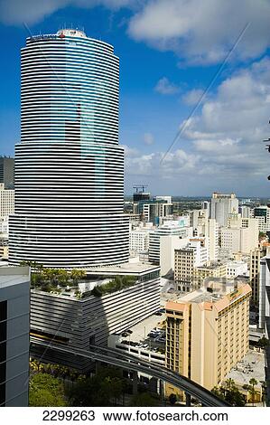 Stock Image - USA., Florida, High rise buildings in Downtown; Miami. Fotosearch
