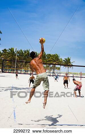 Stock Image - USA., Florida, Miami, Beach Volley ball match; South Beach. Fotosearch