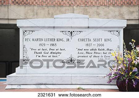 Stock Image - USA, Georgia, Atlanta, Tombstone of Rev. Martin Luther King Jr. and Coretta Scott King. Fotosearch