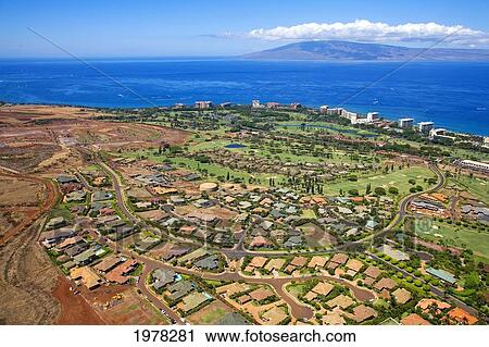 Stock Image - USA, Hawaii, Aerial view of Kaanapali Resort Area; Maui. Fotosearch