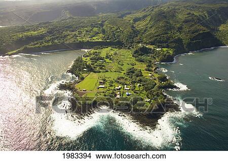 Picture - USA, Hawaii, Aerial view of Keanae Peninsula along road to Hana; Maui. Fotosearch