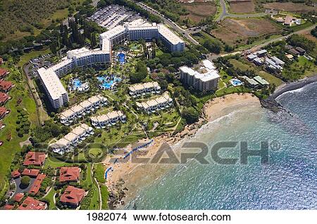 Picture - USA, Hawaii, Aerial view of Polo Beach and Fairmont Kea Lani Resort; Maui. Fotosearch