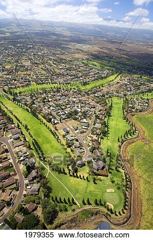Stock Photography - USA, Hawaii, Aerial view of Pukalani Country Club Golf Course; Maui. Fotosearch