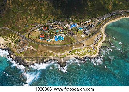 Stock Photograph - USA, Hawaii, Aerial view of Sea Life Park And Makapu'u Beach; Oahu. Fotosearch