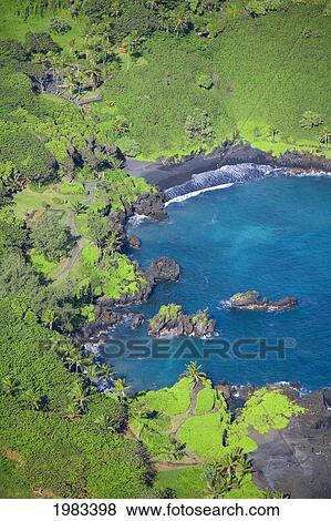 USA, Hawaii, Aerial View of Waianapanapa State Park; Maui View Large Photo Image Stock Photo - USA, Hawaii, Aerial View of Waianapanapa State Park; Maui. Fotosearch