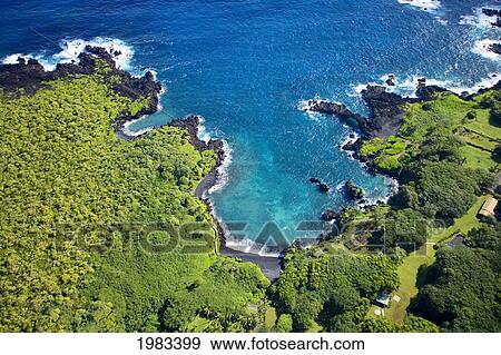 Stock Photo - USA, Hawaii, Aerial View of Waianapanapa State Park; Maui. Fotosearch