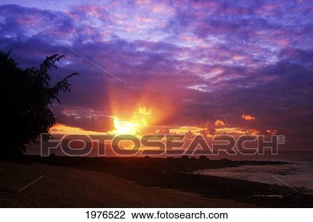 Stock Image - USA, Hawaii, Beautiful Sunset; Oahu. Fotosearch