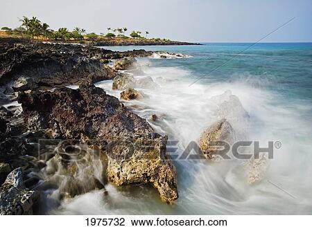 Stock Image - USA, Hawaii, Big Island, Shoreline Surf At Lapakahi State Park; North Kohala. Fotosearch