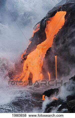 USA, Hawaii, Big Island, View of Pahoehoe lava flowing into Pacific Ocean; Kalapana View Large Photo Image Stock Photo - USA, Hawaii, Big Island, View of Pahoehoe lava flowing into Pacific Ocean; Kalapana. Fotosearch