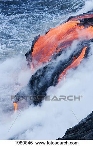 USA, Hawaii, Big Island, View of Pahoehoe lava flowing into Pacific Ocean; Kalapana View Large Photo Image Stock Photograph - USA, Hawaii, Big Island, View of Pahoehoe lava flowing into Pacific Ocean; Kalapana. Fotosearch