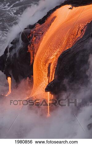 USA, Hawaii, Big Island, View of Pahoehoe lava flowing into Pacific Ocean; Kalapana View Large Photo Image Stock Photograph - USA, Hawaii, Big Island, View of Pahoehoe lava flowing into Pacific Ocean; Kalapana. Fotosearch