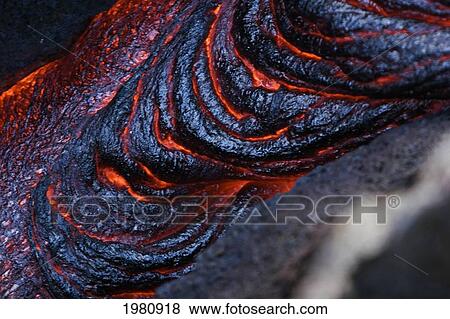 Stock Photo - USA, Hawaii, Close up of molten Pahoehoe lava from Kilauea Volcano in Hawaii Volcanoes National Park; Big Island. Fotosearch