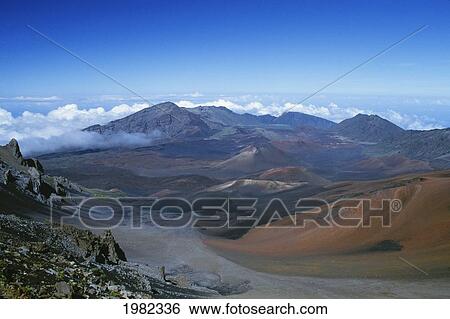 Stock Photograph - USA, Hawaii, Haleakala Crater in Haleakala National Park; Maui. Fotosearch