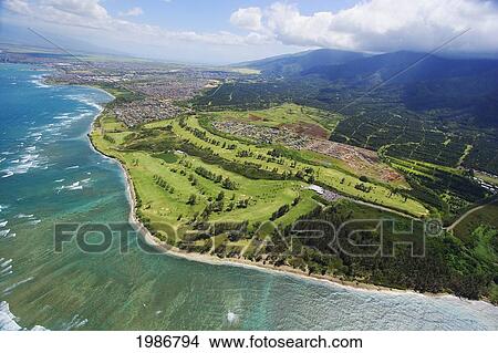 USA, Hawaii Islands, Aerial view of Waiehu Municipal Golf Course; Maui View Large Photo Image Picture - USA, Hawaii Islands, Aerial view of Waiehu Municipal Golf Course; Maui. Fotosearch