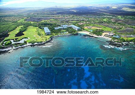 Picture - USA, Hawaii Islands, Big Island, Kohala Coast, Aerial view of Fairmont Orchid; Mauna Lani. Fotosearch