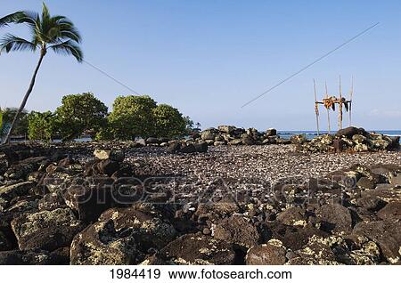 USA, Hawaii Islands, Big Island, Kona, Kahulu'u, Ancient hawaiian temple thought to be dedicated to surfing; Kuemanu Heiau View Large Photo Image Stock Photo - USA, Hawaii Islands, Big Island, Kona, Kahulu'u, Ancient hawaiian temple thought to be dedicated to surfing; Kuemanu Heiau. Fotosearch