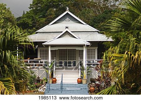 Stock Image - USA, Hawaii Islands, Big Island, North Kona, Holualoa Hongwanji Temple; Holualoa. Fotosearch