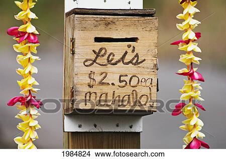 USA, Hawaii Islands, Big Island, South Kona, Lei's for sale with honor box; Honaunau View Large Photo Image Picture - USA, Hawaii Islands, Big Island, South Kona, Lei's for sale with honor box; Honaunau. Fotosearch
