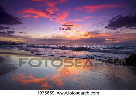 Stock Photo - USA, Hawaii Islands, Maui, Mokapu Beach; Wailea, Sunset. Fotosearch