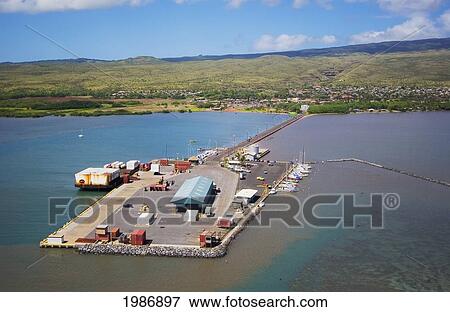 Stock Photo - USA, Hawaii Islands, Molokai, Commercial wharf and pier; Kaunakakai. Fotosearch