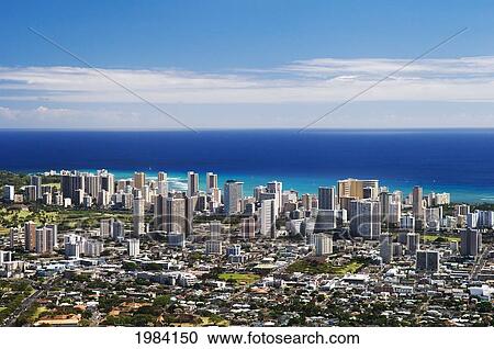 USA, Hawaii Islands, Oahu, Waikiki seen from lookout at Pu'u Ualaokua Park; Honolulu View Large Photo Image Stock Image - USA, Hawaii Islands, Oahu, Waikiki seen from lookout at Pu'u Ualaokua Park; Honolulu. Fotosearch