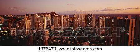 USA, Hawaii, Kauai, Evening Glow On City Buildings At Dusk; Waikiki View Large Photo Image Stock Image - USA, Hawaii, Kauai, Evening Glow On City Buildings At Dusk; Waikiki. Fotosearch