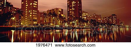 USA, Hawaii, Kauai, Glow Of City Lights On Ala Wai Canal At Dusk; Waikiki View Large Photo Image Stock Image - USA, Hawaii, Kauai, Glow Of City Lights On Ala Wai Canal At Dusk; Waikiki. Fotosearch