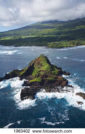 Stock Image - USA, Hawaii, Maui, Aerial view of Alau Islet near Koki Beach; Hana. Fotosearch