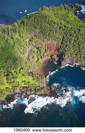 USA, Hawaii, Maui, Aerial view of red sand of Kaihalulu Beach; Hana View Large Photo Image Stock Image - USA, Hawaii, Maui, Aerial view of red sand of Kaihalulu Beach; Hana. Fotosearch