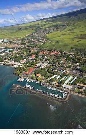 USA, Hawaii, Maui, Aerial view of harbor and town; Lahaina View Large Photo Image Stock Photo - USA, Hawaii, Maui, Aerial view of harbor and town; Lahaina. Fotosearch