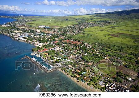 USA, Hawaii, Maui, Aerial view of harbor and town; Lahaina View Large Photo Image Stock Photograph - USA, Hawaii, Maui, Aerial view of harbor and town; Lahaina. Fotosearch
