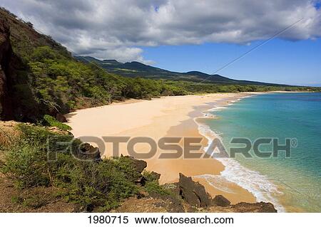 USA, Hawaii, Maui, Elevated view of Oneloa or Big Beach; Makena State Park View Large Photo Image Stock Photography - USA, Hawaii, Maui, Elevated view of Oneloa or Big Beach; Makena State Park. Fotosearch