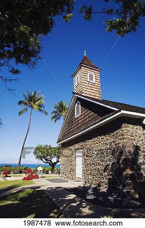 Stock Photo - USA, Hawaii, Maui, Keawala'i Congregational Church; Makena. Fotosearch