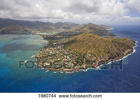 Picture - USA, Hawaii, Oahu, Aerial Of Koko Head Crater; Hawaii Kai. Fotosearch