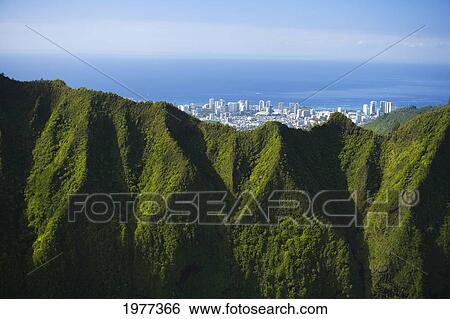 USA, Hawaii, Oahu, Aerial view of city overlooking Koolau Mountains; Honolulu View Large Photo Image Stock Photograph - USA, Hawaii, Oahu, Aerial view of city overlooking Koolau Mountains; Honolulu. Fotosearch