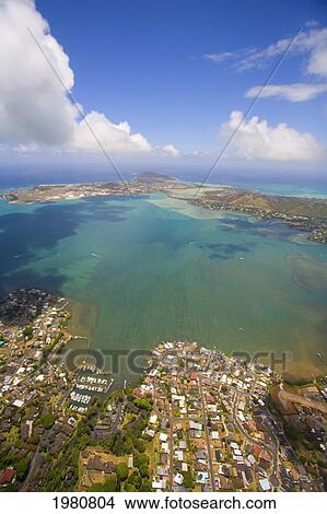 USA, Hawaii, Oahu, Aerial view of Kaneohe Bay; Windward Coast View Large Photo Image Picture - USA, Hawaii, Oahu, Aerial view of Kaneohe Bay; Windward Coast. Fotosearch