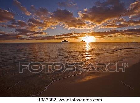 USA, Hawaii, Oahu, Lanikai Beach with Mokulua island in background at sunrise; Lanikai View Large Photo Image Stock Image - USA, Hawaii, Oahu, Lanikai Beach with Mokulua island in background at sunrise; Lanikai. Fotosearch