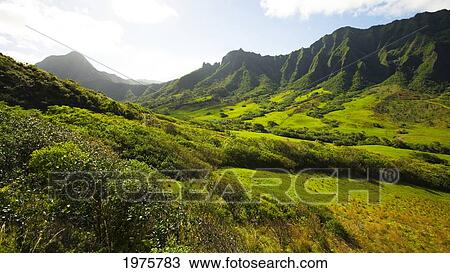 USA, Hawaii, Oahu, View Of Kaaawa Valley And Kualoa Ranch With The Koolau Mountain Range In Background; Waikiki View Large Photo Image Stock Image - USA, Hawaii, Oahu, View Of Kaaawa Valley And Kualoa Ranch With The Koolau Mountain Range In Background; Waikiki. Fotosearch